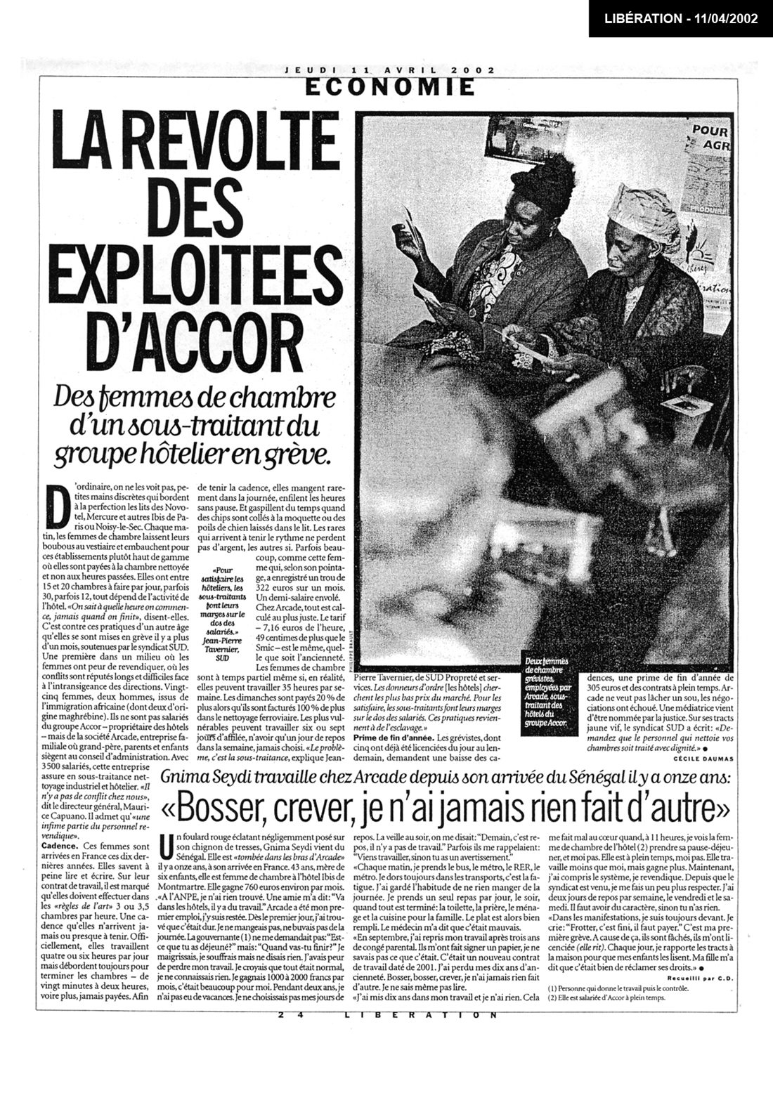 Une de Libération, 11/04/2002. Source : site du documentaire Remue-ménage dans la sous-traitance